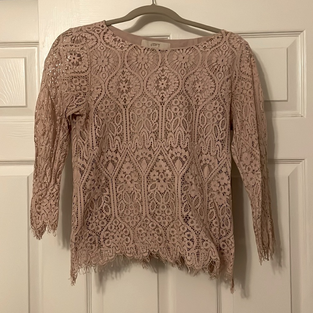 LOFT lace pink 3/4 sleeve shirt. Size S